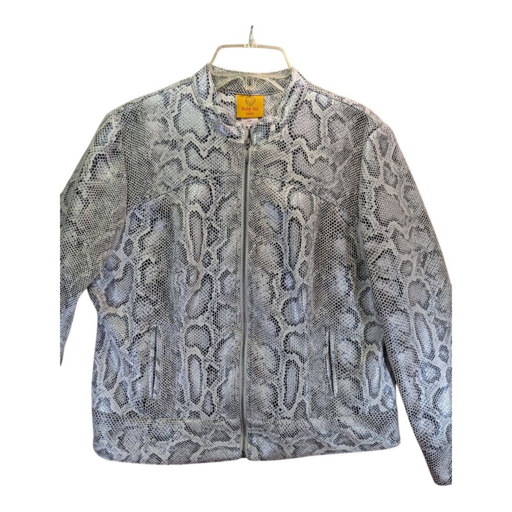 Ruby Rd. Women's 14P Petite Snakeskin Print Jacket With Zipper Closure Gray